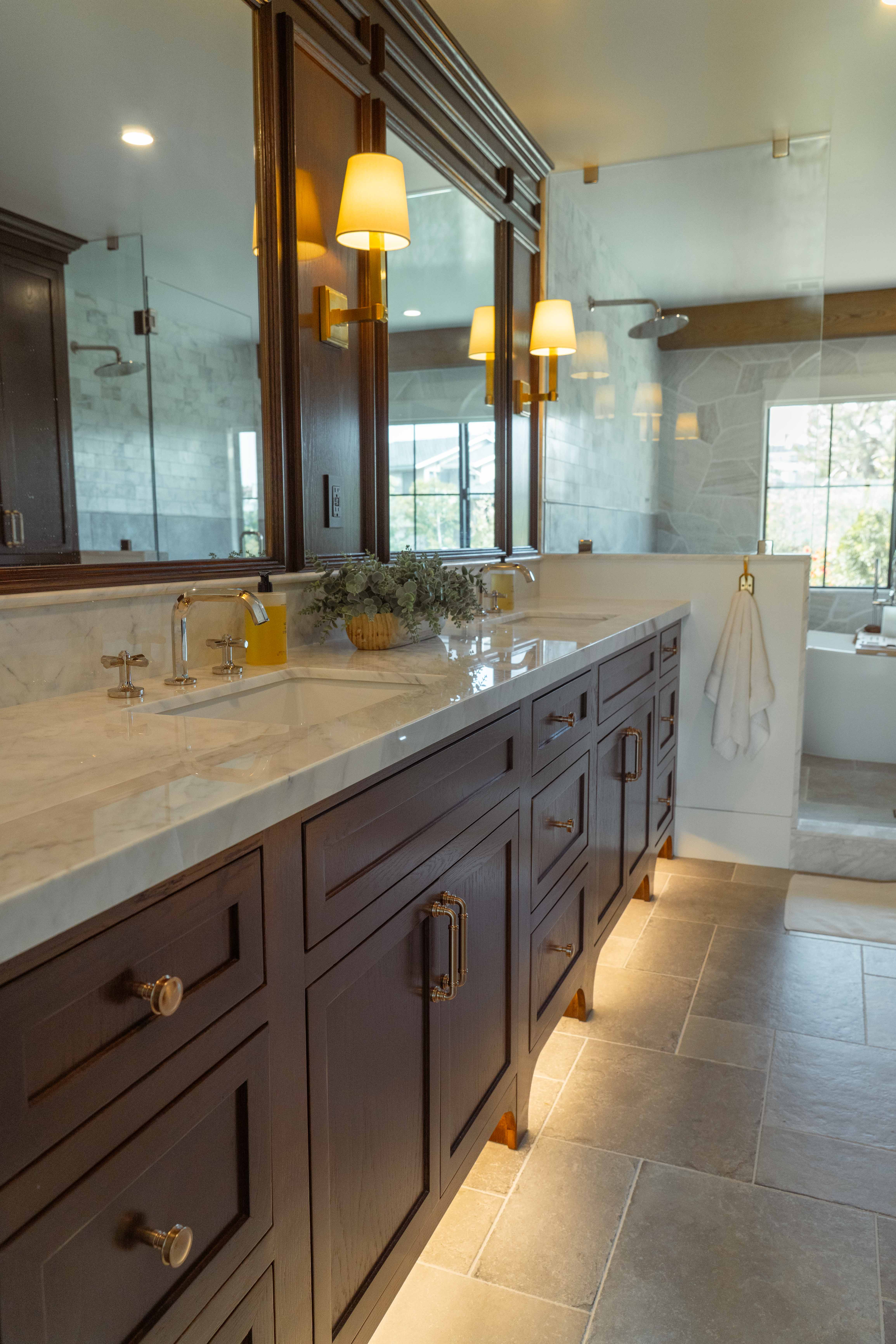 Upper & Lower Cabinet Set - Coordinated upper and lower cabinet installation with crown detail in San Diego